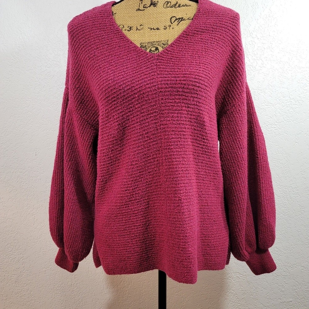 Vince Camuto Womens Sz S Sweater Balloon Long Sleeve Lightweight V-Neck pink